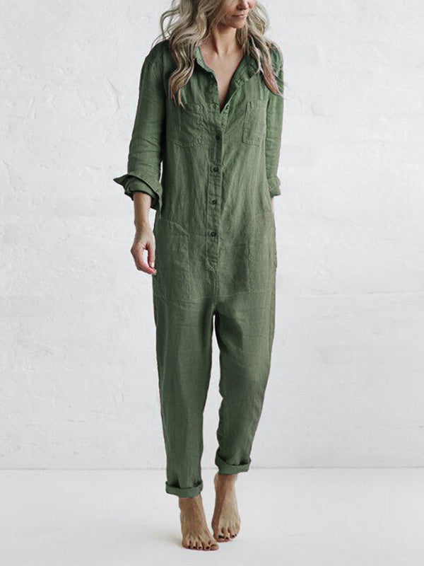 Amara™ - Buttoned Casual Long-Sleeved Jumpsuit