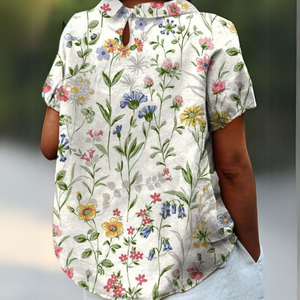 Zennia™ - Casual Cotton and Linen Shirt with Retro-Style Floral Art Print