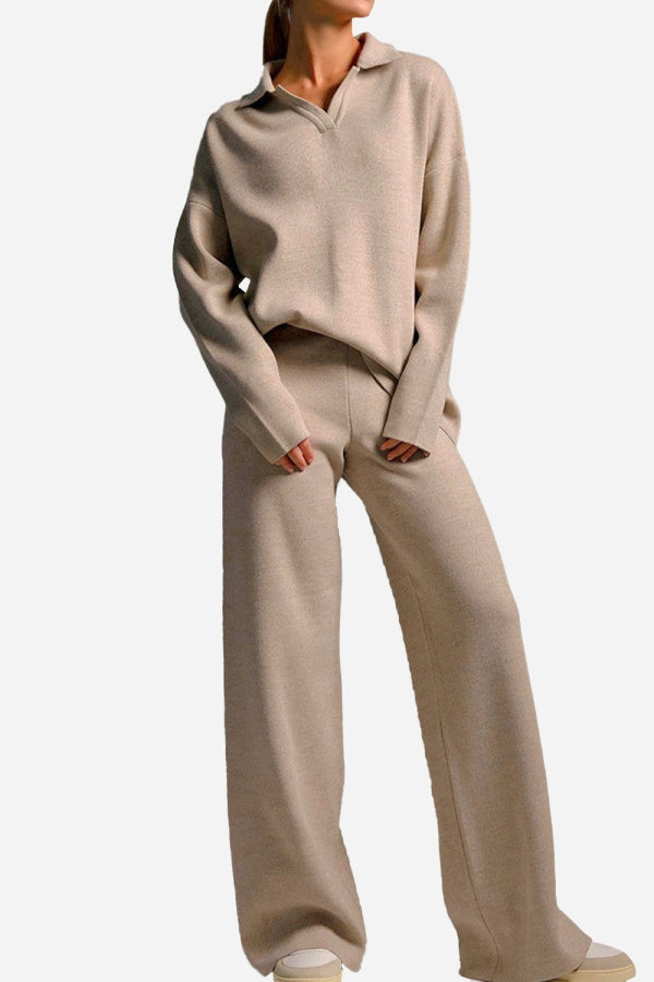 Addy™ - Polo Neck Sweater and Wide Leg Pants Set