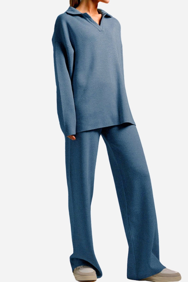 Addy™ - Polo Neck Sweater and Wide Leg Pants Set