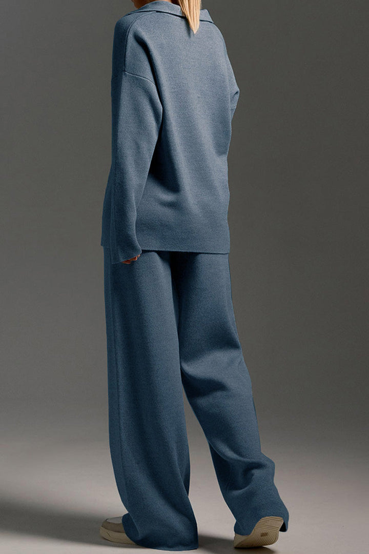 Addy™ - Polo Neck Sweater and Wide Leg Pants Set