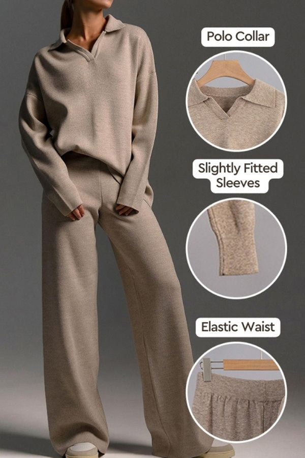 Addy™ - Polo Neck Sweater and Wide Leg Pants Set