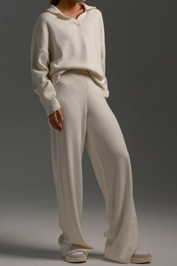 Addy™ - Polo Neck Sweater and Wide Leg Pants Set