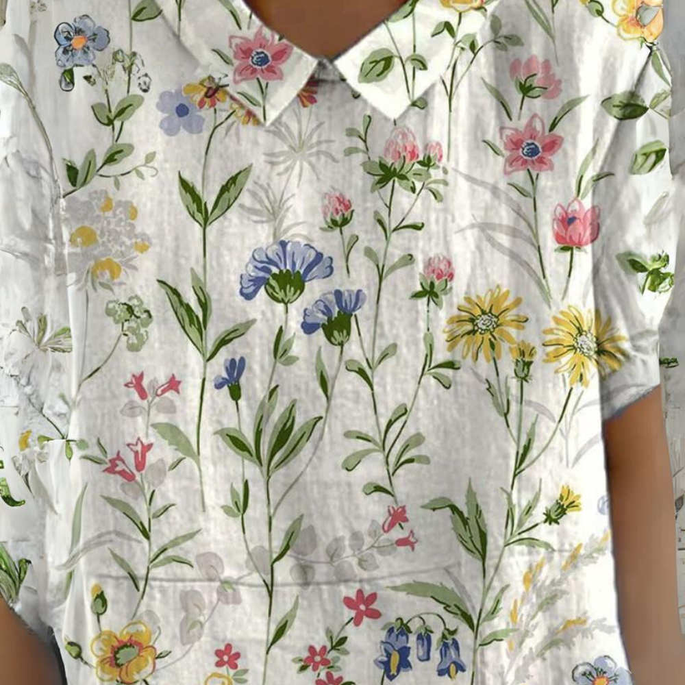 Zennia™ - Casual Cotton and Linen Shirt with Retro-Style Floral Art Print