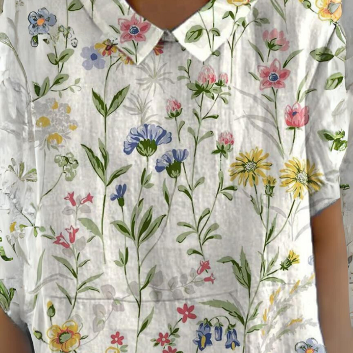 Zennia™ - Casual Cotton and Linen Shirt with Retro-Style Floral Art Print