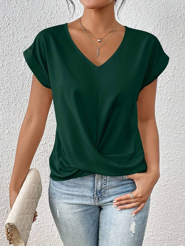 Aniely™ - Fashion V Neck Short Sleeve Women's Blouse