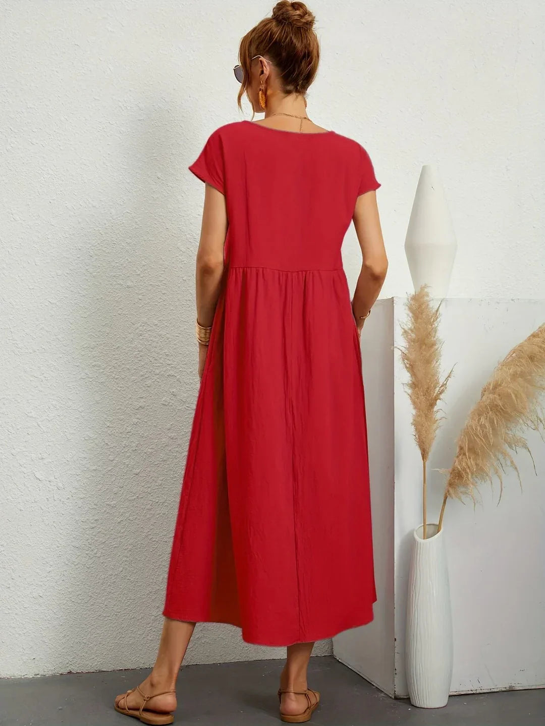 Osana™ - Elegant Short Sleeve Cotton Pleated Dress