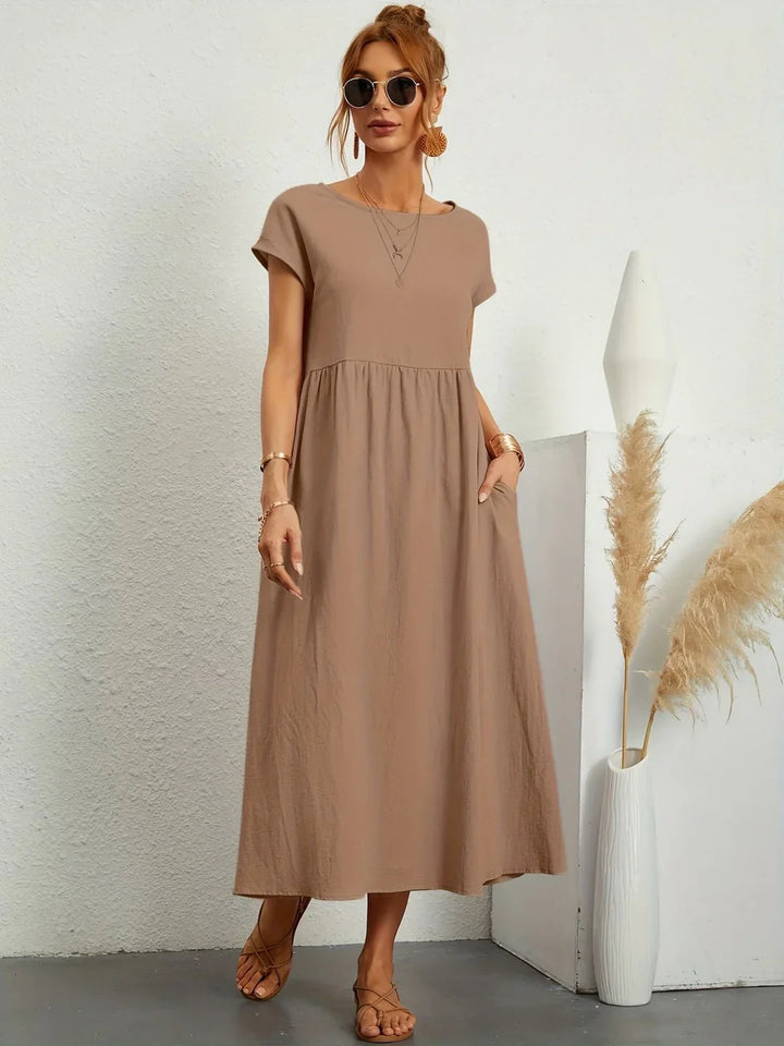 Osana™ - Elegant Short Sleeve Cotton Pleated Dress