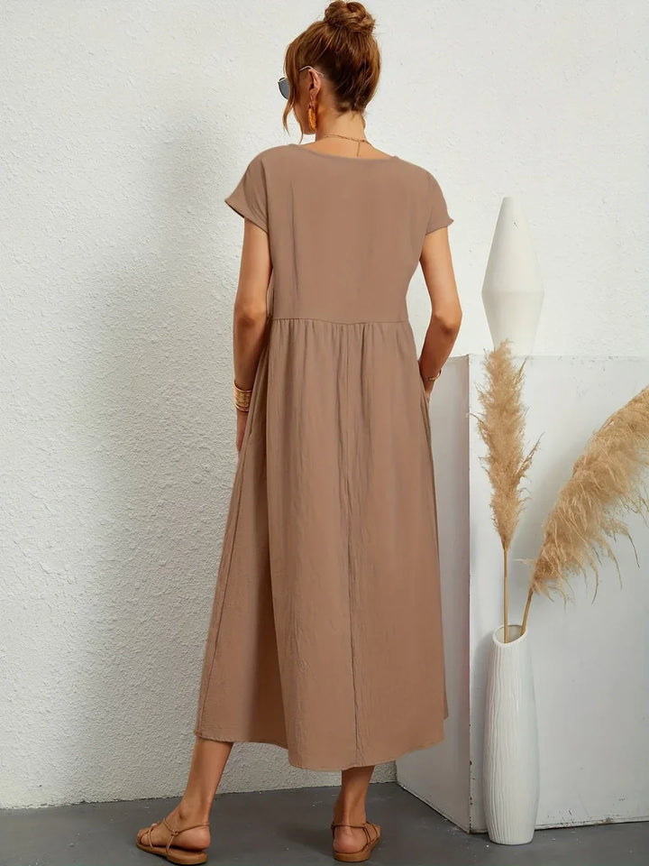 Osana™ - Elegant Short Sleeve Cotton Pleated Dress