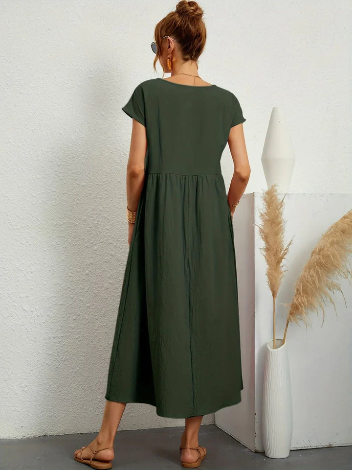 Osana™ - Elegant Short Sleeve Cotton Pleated Dress