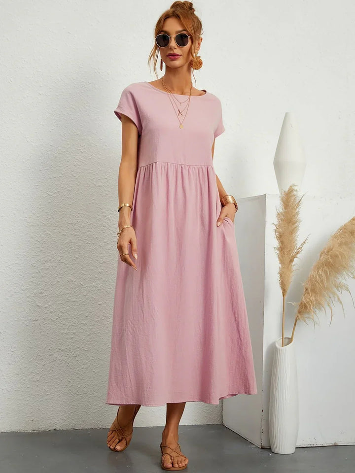 Osana™ - Elegant Short Sleeve Cotton Pleated Dress