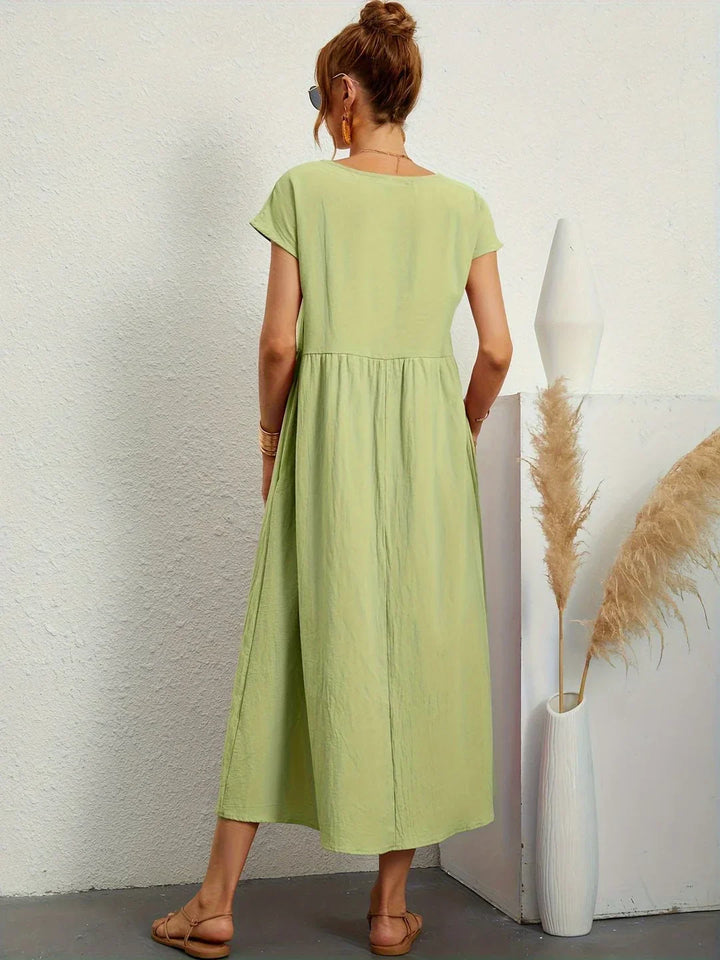 Osana™ - Elegant Short Sleeve Cotton Pleated Dress