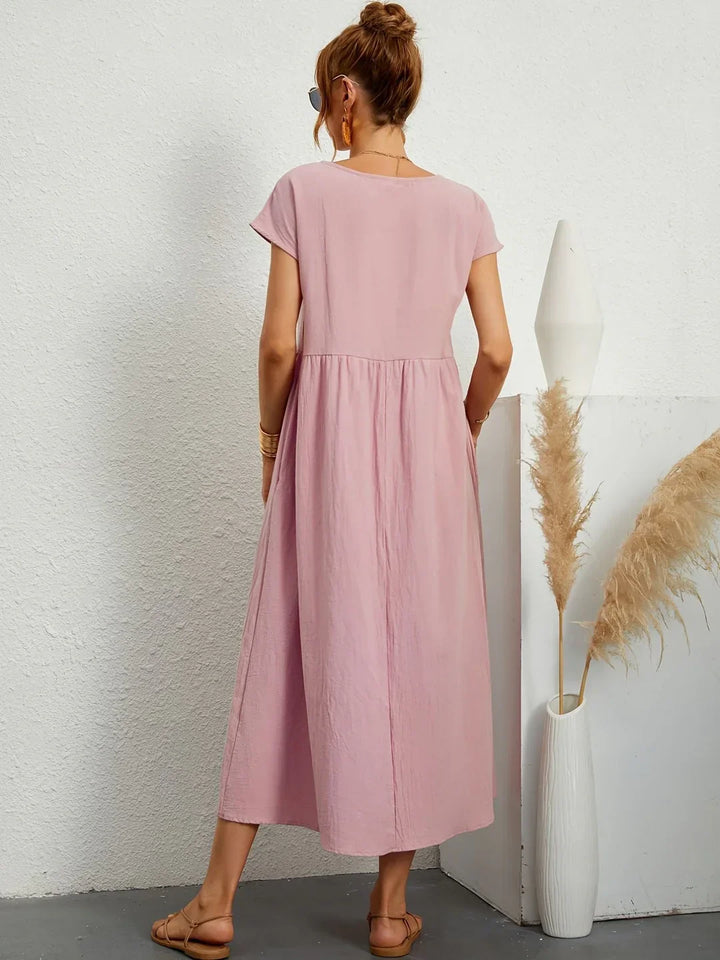 Osana™ - Elegant Short Sleeve Cotton Pleated Dress