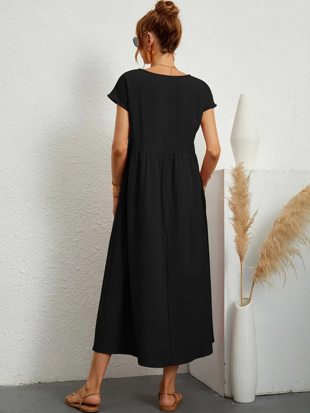 Osana™ - Elegant Short Sleeve Cotton Pleated Dress