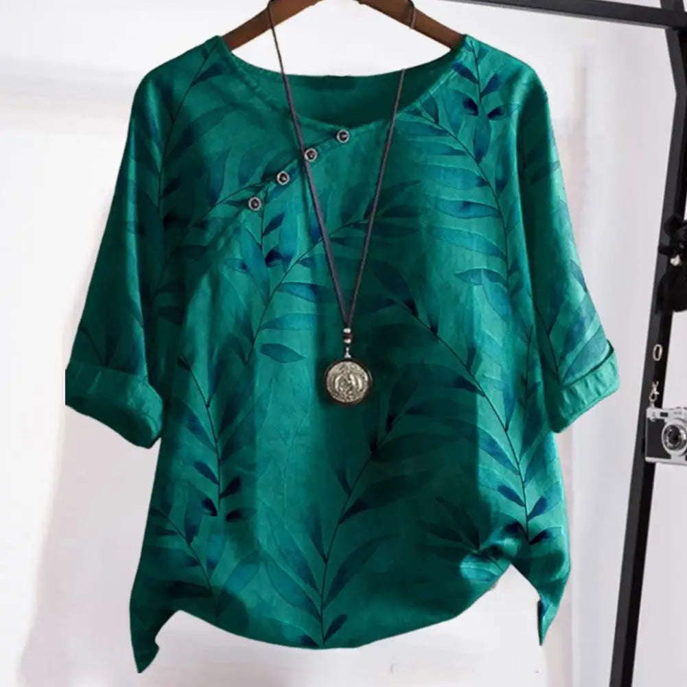 Priscilla™ - Women's Stylish Retro Leaf Print With Button Shirt