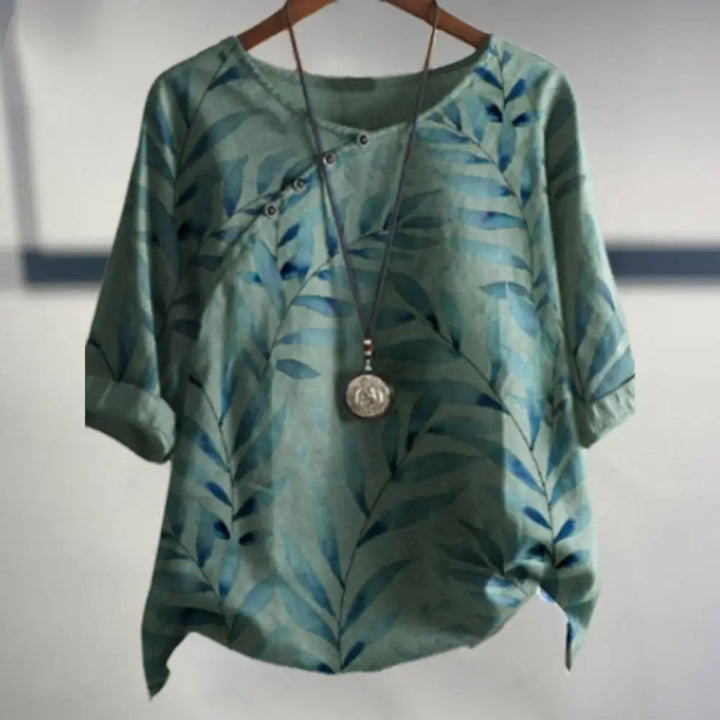 Priscilla™ - Women's Stylish Retro Leaf Print With Button Shirt