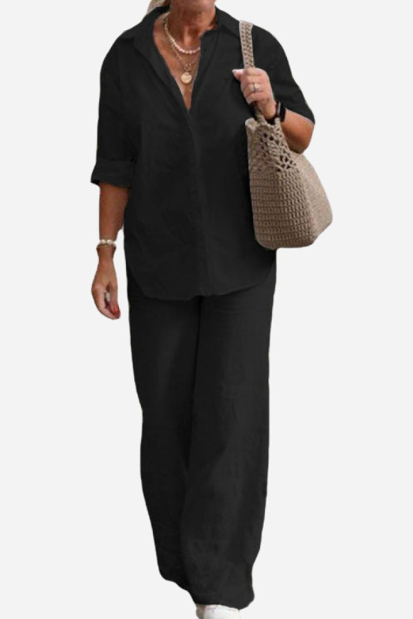 Luciana™ - Relaxed Shirt & Trousers Two-Piece Set