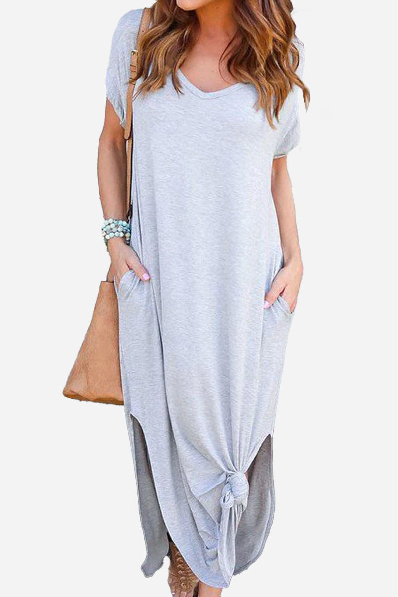 Zania™ - Side Slit Maxi Dress with Pockets